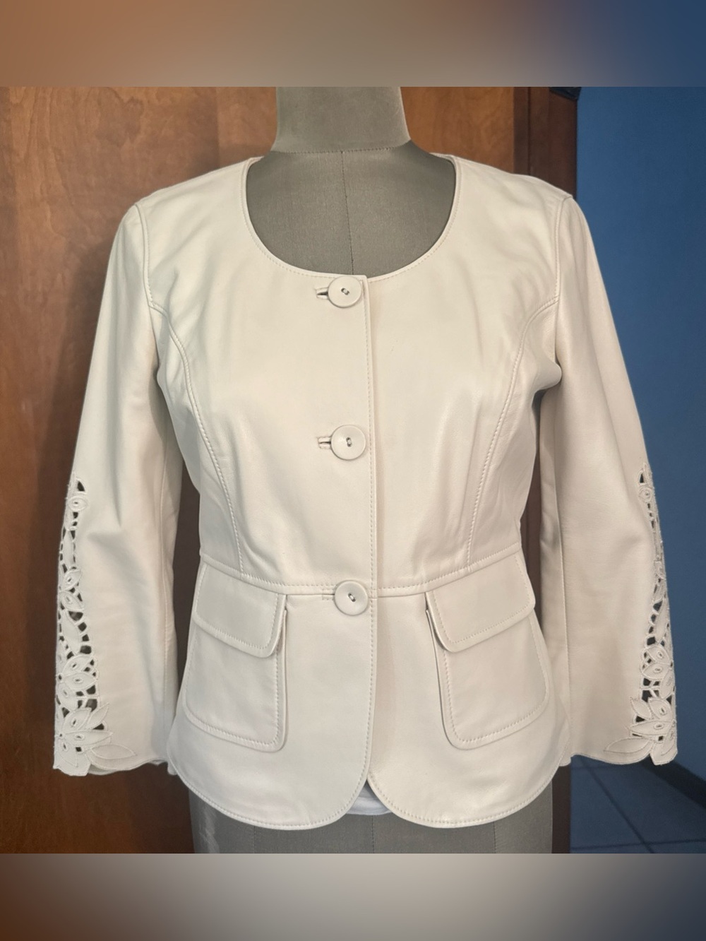 Lillie Rubin Leather, Laser Cut Lambskin Jacket  Soft Light
